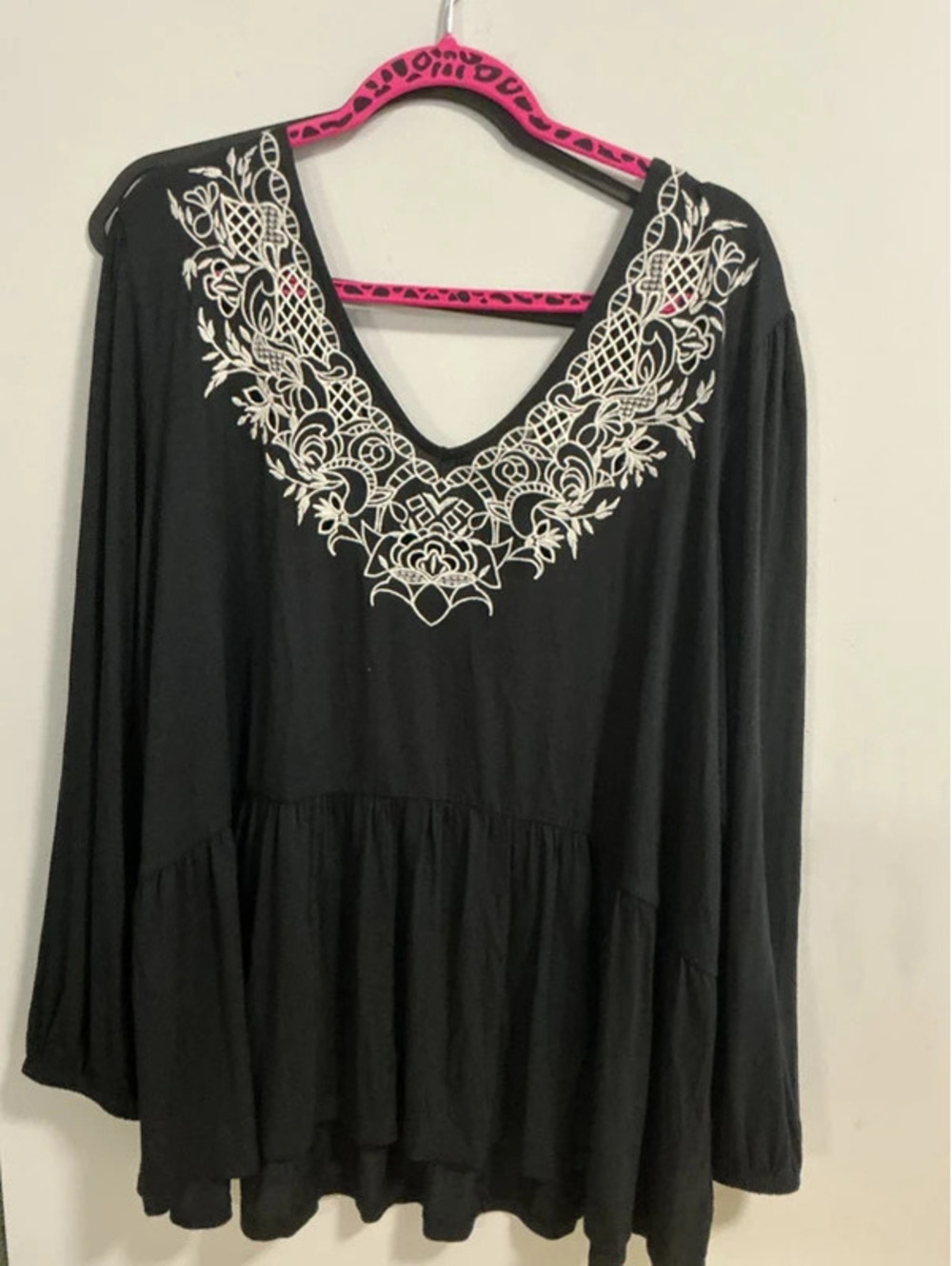 Emily Daniel Plus Size 3X Black Babydoll Top Blouse #461